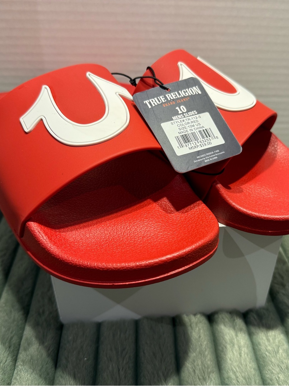 #True Religion #Men's #Slides 10 NWT Red White #Horseshoe Logo Casual